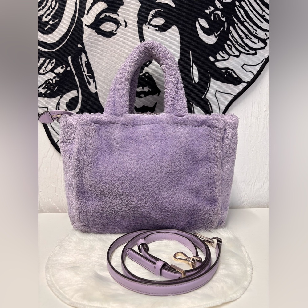 Kate Spade New York Ellie faux fur small tote bag in violet mist. - Picture 2 of 5